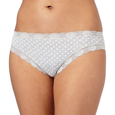 Grey spotted lace trimmed high leg briefs